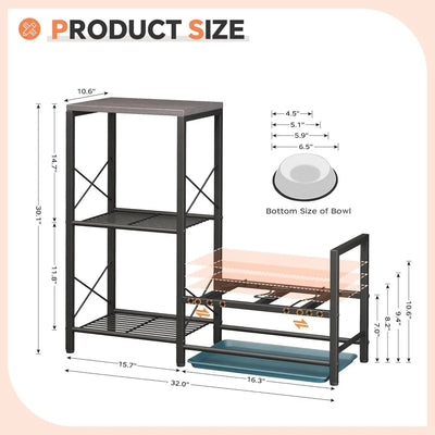 Elevated Dog Feeding Station, Adjustable Stand with Tray, Food and Water Bowl Holder, Storage Organizer