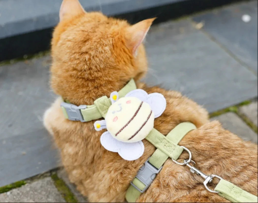 Cat Harness Leash Collar Set Adjustable Cartoon Bee Double Layer Dog Harness for Small Medium Pet Collar