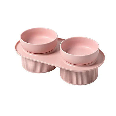 Ceramic Cat Dog Bowl Pet Puppy Feeder Drinker Elevated Raised Holder White Pink Bowls Double for Cats Dogsr