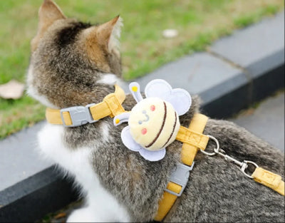 Cat Harness Leash Collar Set Adjustable Cartoon Bee Double Layer Dog Harness for Small Medium Pet Collar