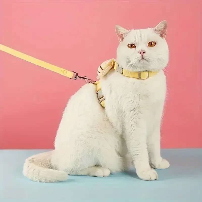 Cat Harness Leash Collar Set Adjustable Cartoon Bee Double Layer Dog Harness for Small Medium Pet Collar