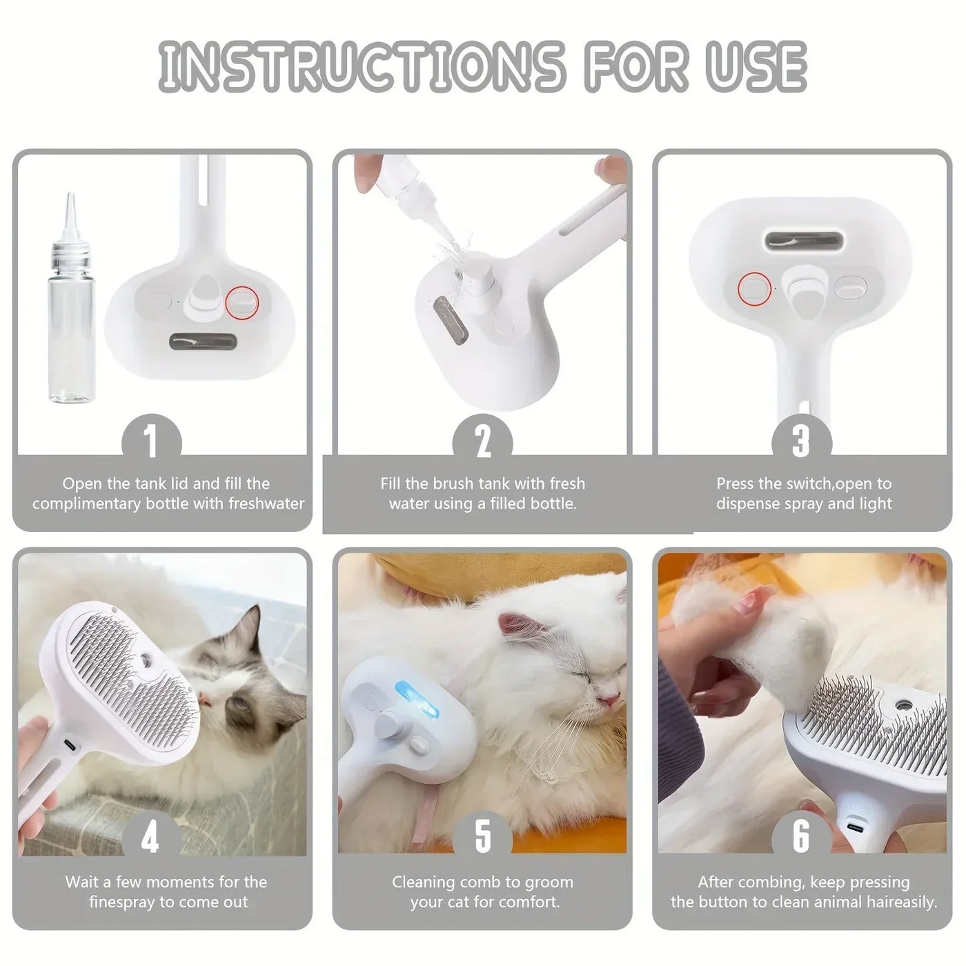 Upgraded Pet Spray Grooming Comb Steamy Floating Hair Removal Cleaning Steam Brush Styling for Dogs Cats