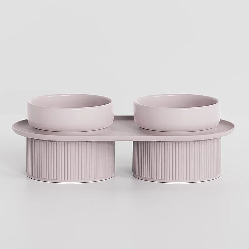 Ceramic Cat Dog Bowl Pet Puppy Feeder Drinker Elevated Raised Holder White Pink Bowls Double for Cats Dogsr