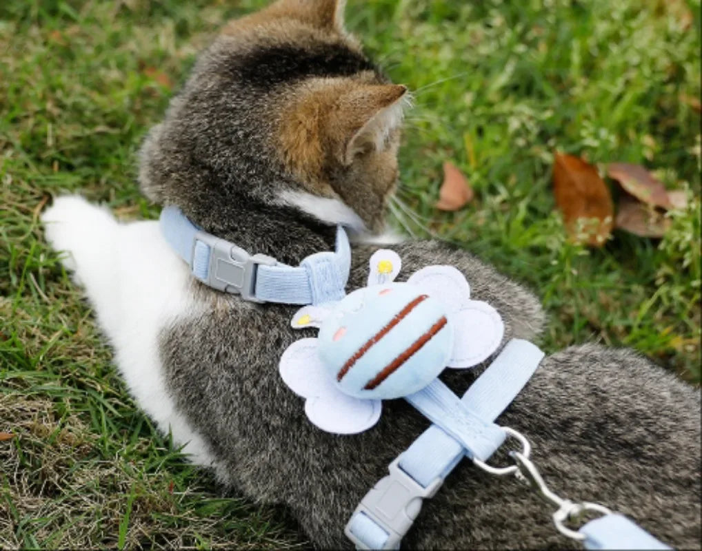 Cat Harness Leash Collar Set Adjustable Cartoon Bee Double Layer Dog Harness for Small Medium Pet Collar