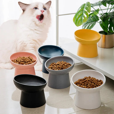 Cat Nordic Style Food Water Bowl Pet Animal Ceramic Eating Dishes High Foot Raised Puppy Cats Matte Bowls