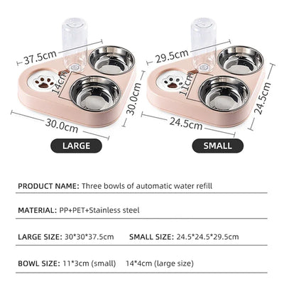 Pet Cat Bowl Automatic Dog Feeder 500ML Dog Water Bottle Cat Food Bowl Pet Stainless Steel Double Bowl 3 Bowls Cat