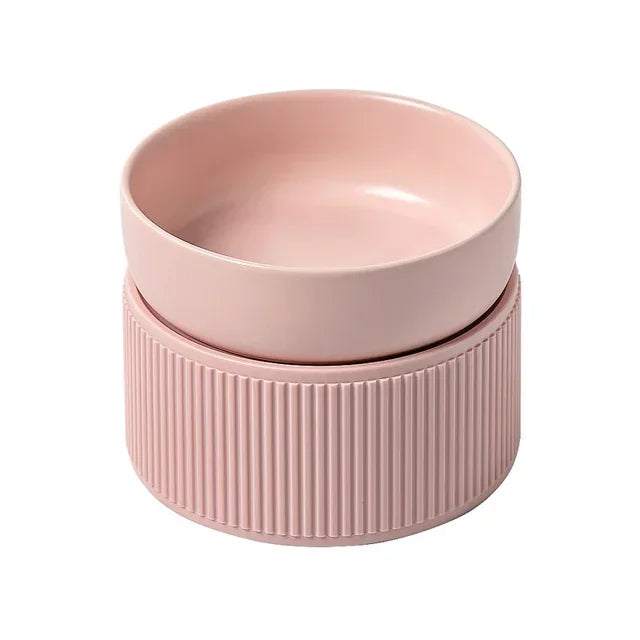 Ceramic Cat Dog Bowl Pet Puppy Feeder Drinker Elevated Raised Holder White Pink Bowls Double for Cats Dogsr