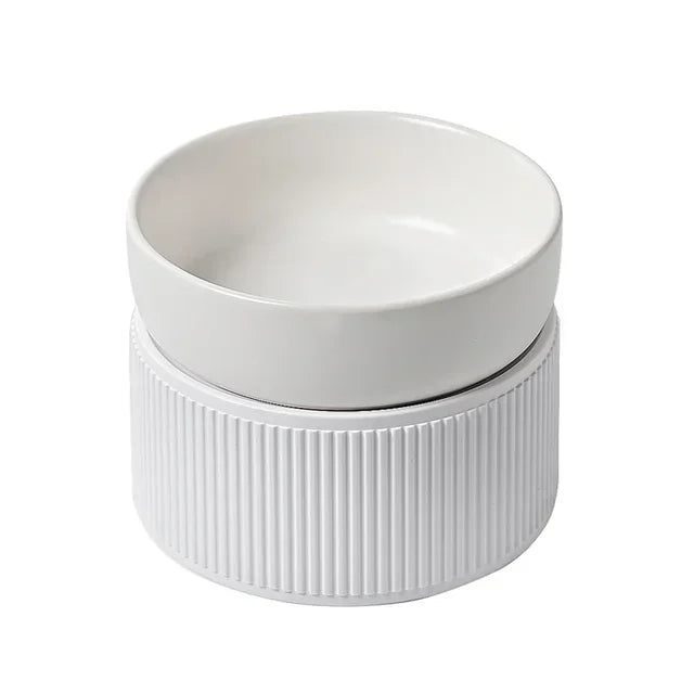 Ceramic Cat Dog Bowl Pet Puppy Feeder Drinker Elevated Raised Holder White Pink Bowls Double for Cats Dogsr