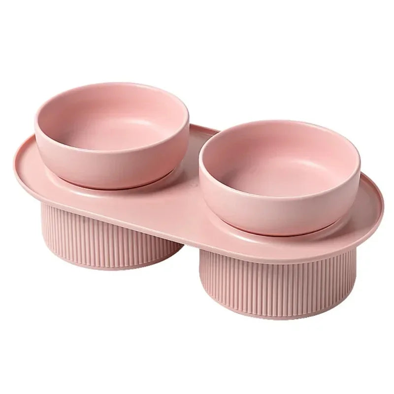 Ceramic Cat Dog Bowl Pet Puppy Feeder Drinker Elevated Raised Holder White Pink Bowls Double for Cats Dogsr