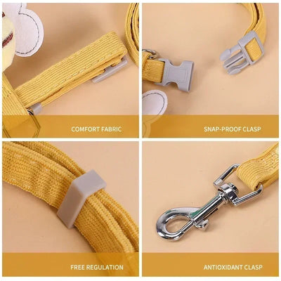 Cat Harness Leash Collar Set Adjustable Cartoon Bee Double Layer Dog Harness for Small Medium Pet Collar