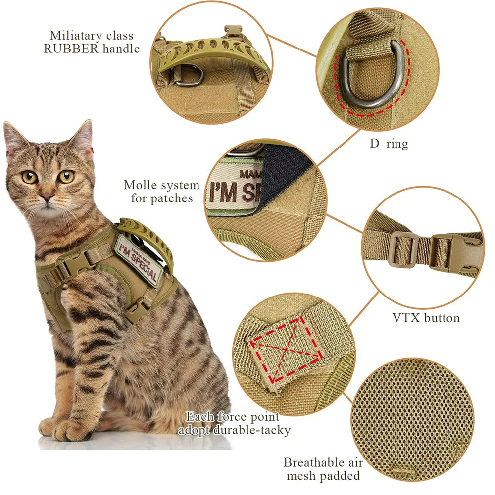 Cat Harness Leash Tactical Vest Small Dog Kitten Military Harness  Escape Proof Full Body Breathable For Puppy Walking